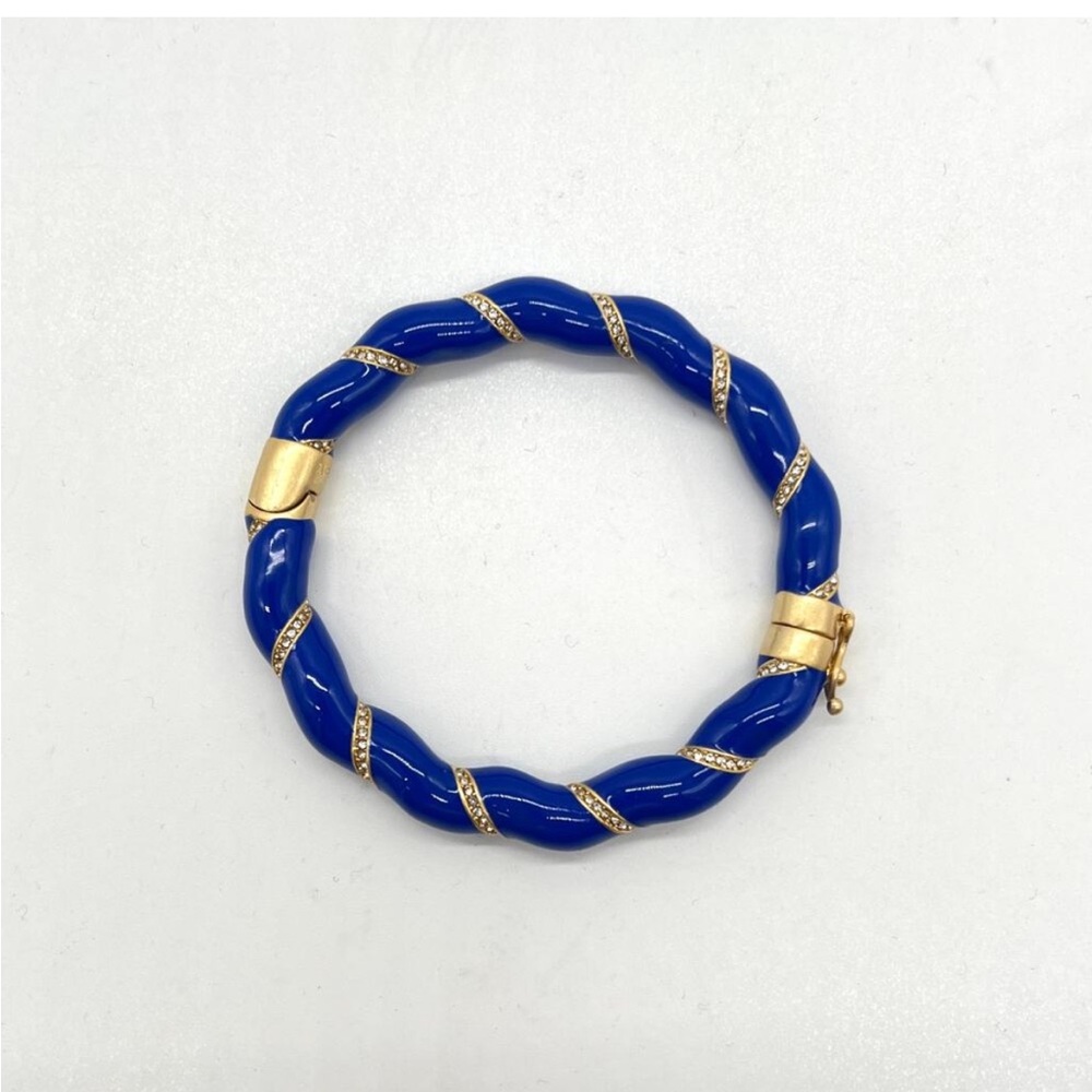 CLARE V Gold Plated and Enamel Rope Bangle Bracelet Blue Rhinestone Crystal NWOT - Picture 2 of 11